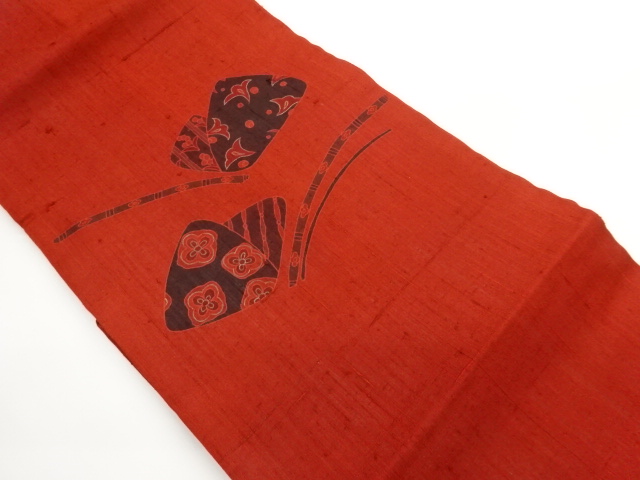 JAPANESE KIMONO / NAGOYA OBI FOR SUMMER / TSUMUGI / KINSAI / ABSTRACT BUTTERFLY 